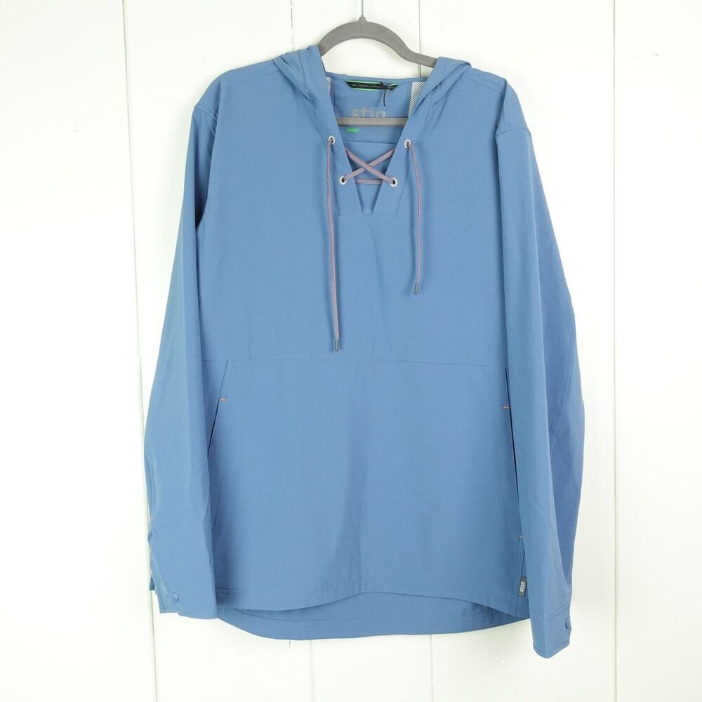 Stio Hooded Pullover Windbreaker Mens Size‎ L Blue Lightweight Breathable NWOT